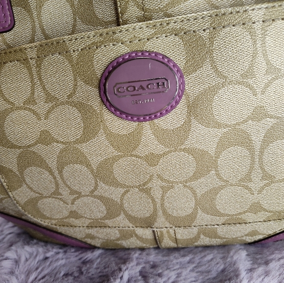 Vintage Coach Peyton Signature Heritage purple khaki tote bag purse - Picture 9 of 13